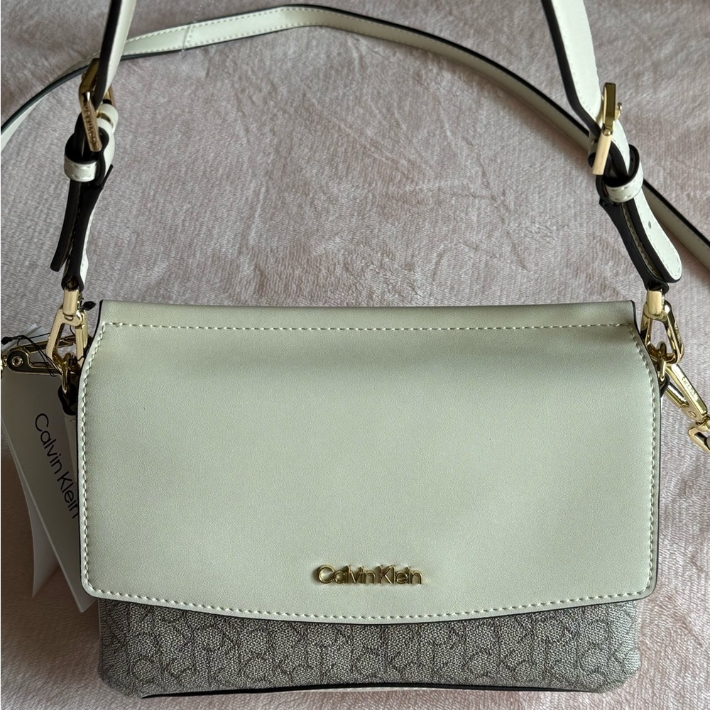 Calvin Klein Ivory and Gray Crossbody Bag
